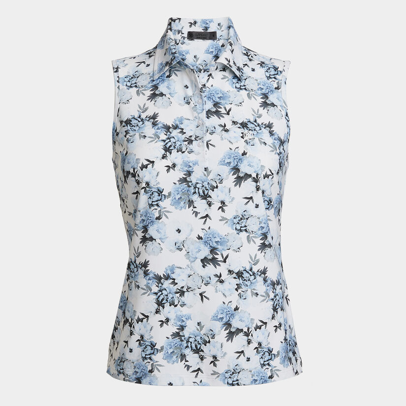 PHOTO FLORAL SILKY TECH NYLON SLEEVELESS POLO image number 1