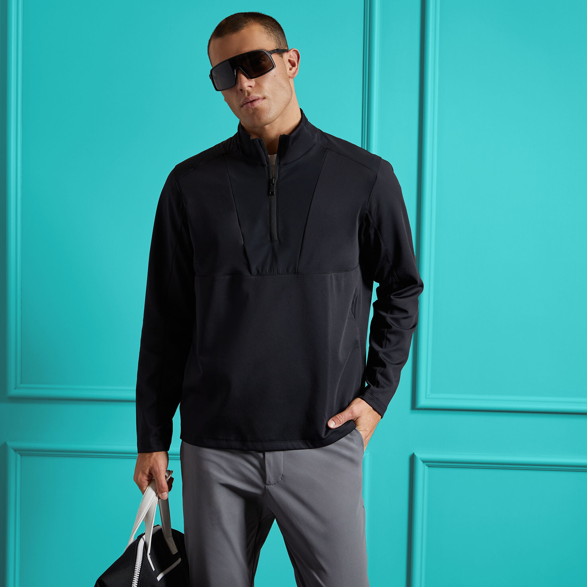 DOUBLE KNIT BRUSHED BACK SCUBA QUARTER ZIP PULLOVER