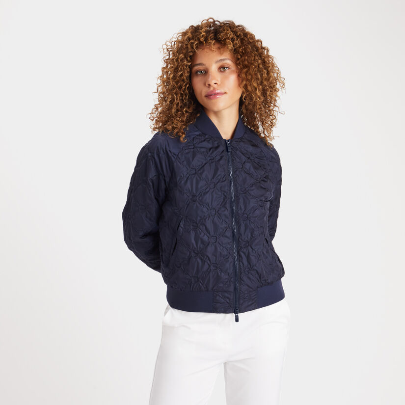 RIB COLLAR EMBOSSED BOMBER JACKET image number 3