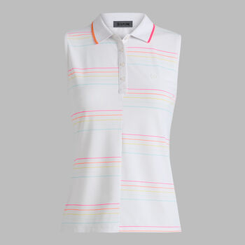 Alternative image of OFFSET STRIPE TECH PIQU&Eacute; SLEEVELESS POLO - Alternate Image 1