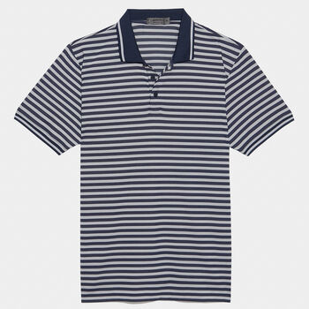 PERFORATED STRIPE RIB COLLAR TECH JERSEY SLIM FIT POLO