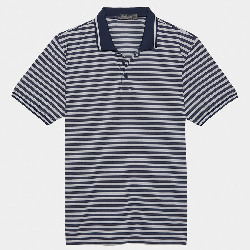 PERFORATED STRIPE RIB COLLAR TECH JERSEY SLIM FIT POLO image number 1