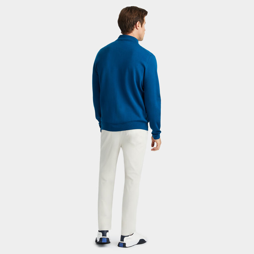 CONTRAST V NECK MERINO WOOL QUARTER ZIP SWEATER image number 4