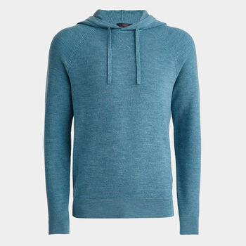 WAFFLE STITCH MERINO WOOL HOODED SWEATER