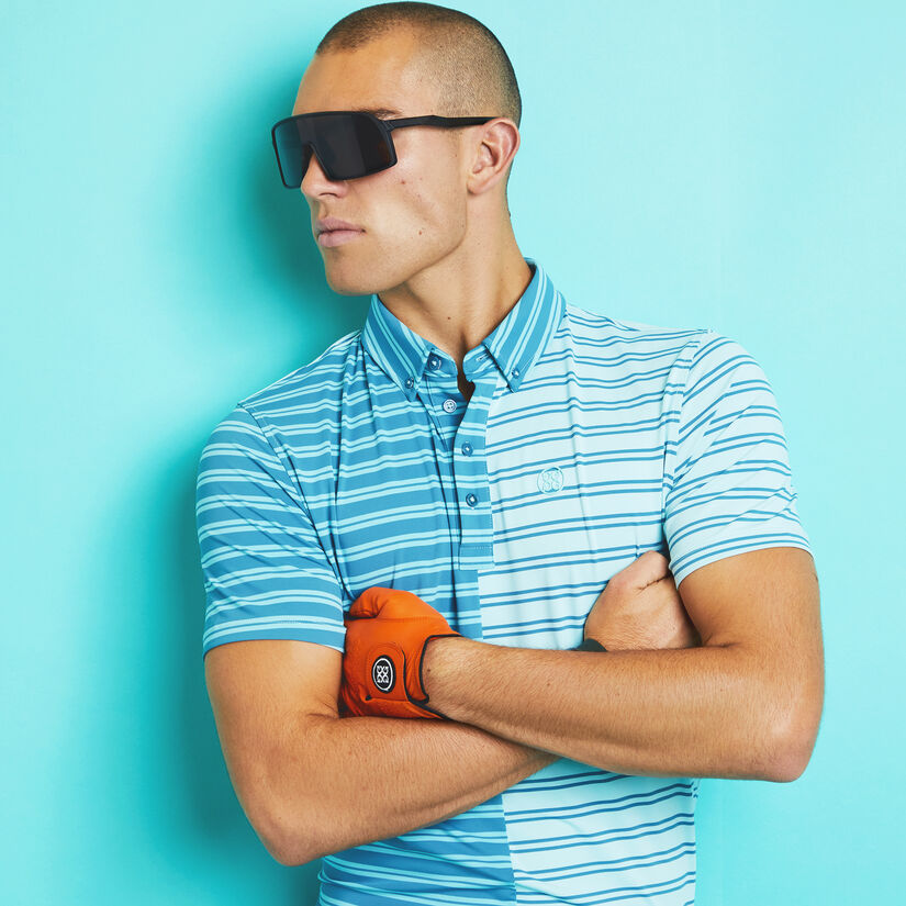 SPLIT STRIPE CONTRAST TECH JERSEY POLO image number 2