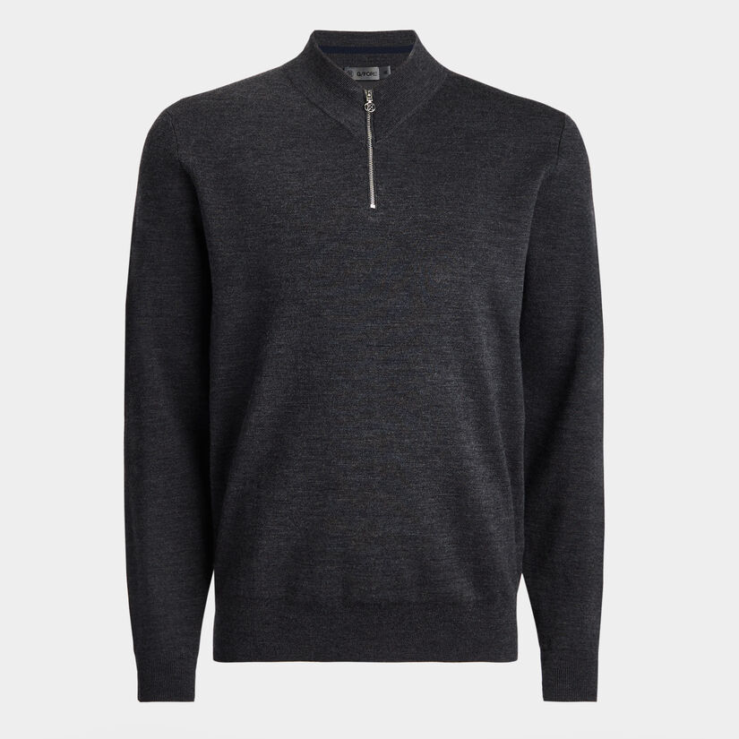 CONTRAST V NECK MERINO WOOL QUARTER ZIP SWEATER image number 1