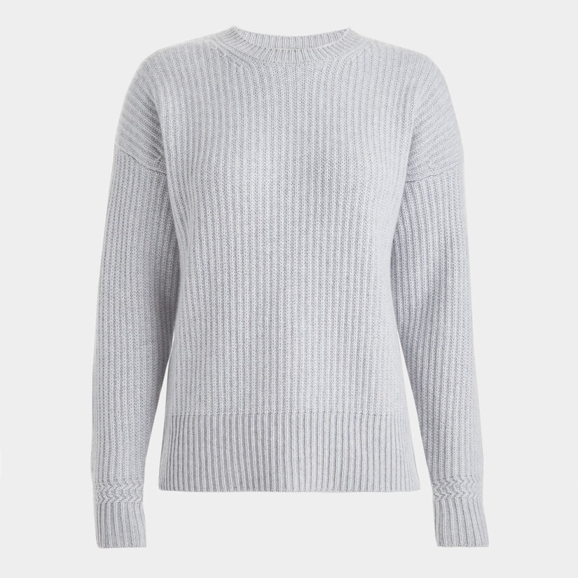 CASHMERE SIDE ZIP RIBBED CREWNECK SWEATER image number 1