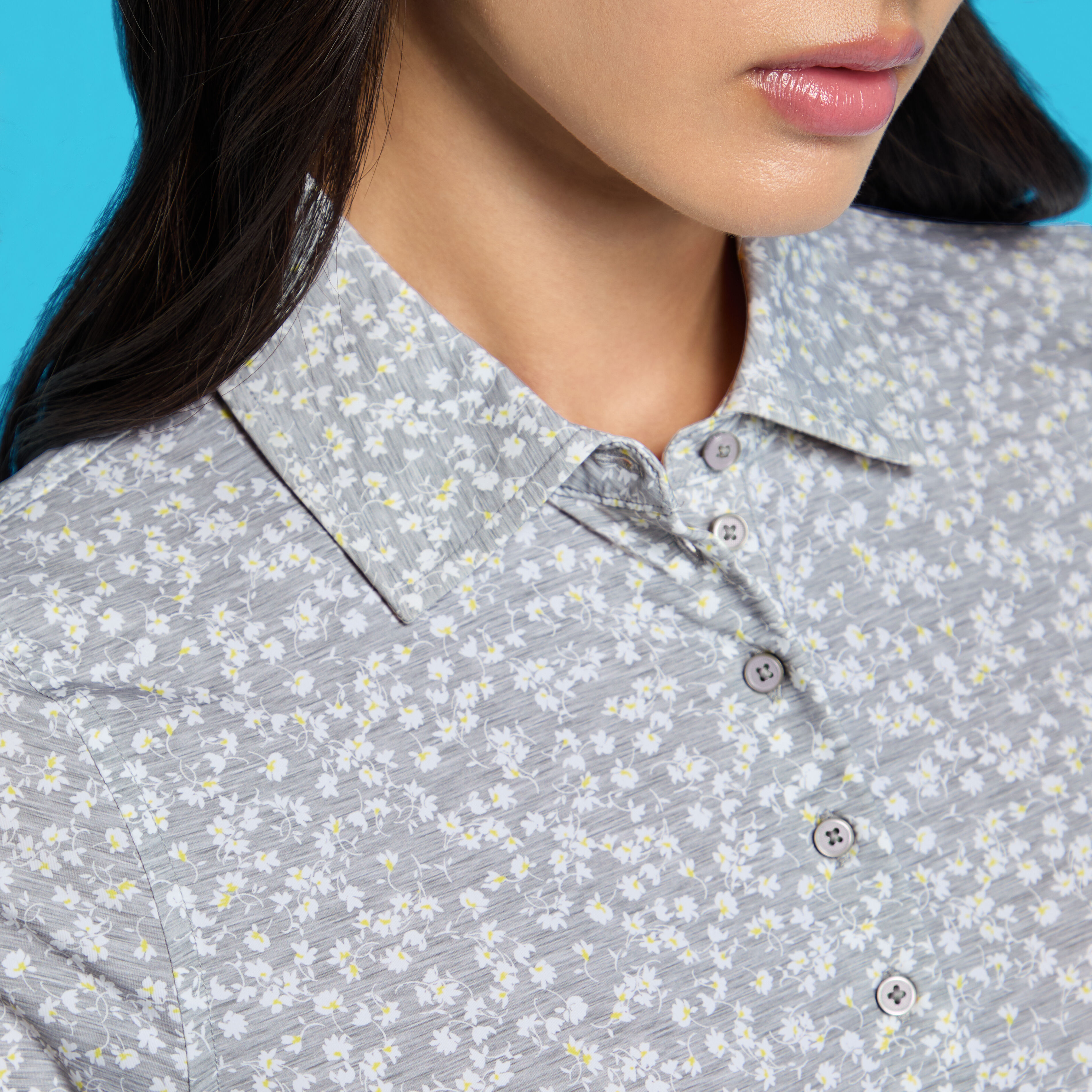 DITSY FLORAL TECH JERSEY LONG SLEEVE POLO | WOMEN'S POLO SHIRTS