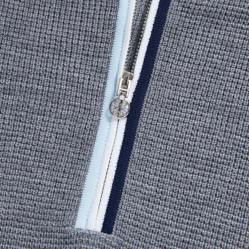 HOODED WAFFLE STITCH MERINO WOOL QUARTER ZIP SWEATER image number 6