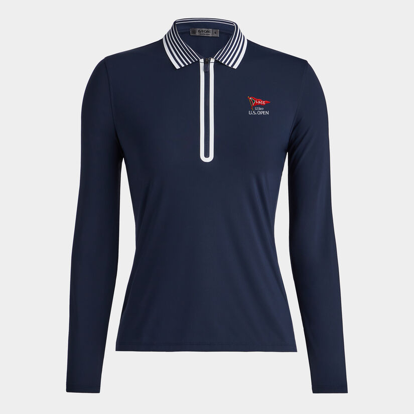 LIMITED EDITION U.S. OPEN FEATHERWEIGHT SILKY TECH NYLON QUARTER ZIP POLO image number 1