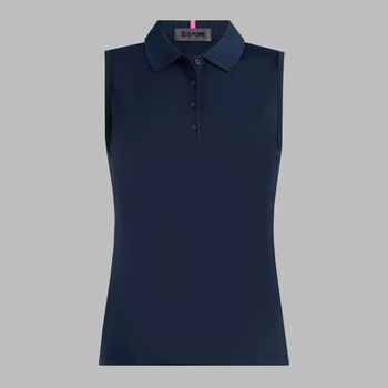 PLEATED COLLAR SILKY TECH NYLON SLEEVELESS POLO