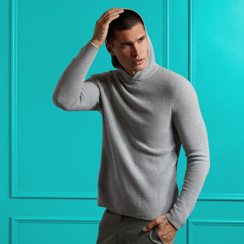 WAFFLE STITCH MERINO WOOL HOODED SWEATER
