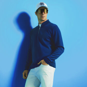 CONTRAST V NECK MERINO WOOL QUARTER ZIP SWEATER