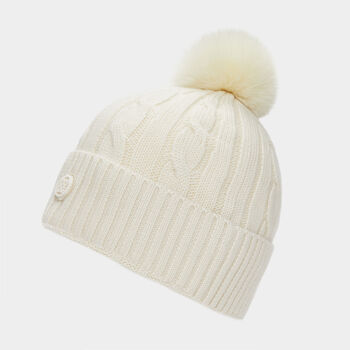 LIMITED EDITION CIRCLE G'S CASHMERE CABLE KNIT RIBBED POM BEANIE
