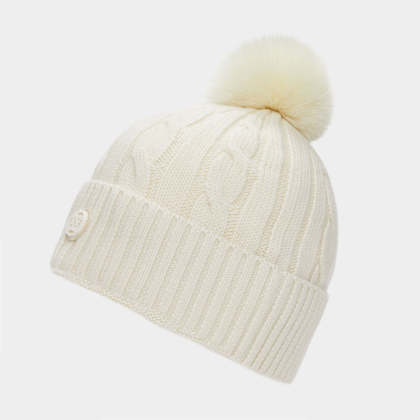 LIMITED EDITION CIRCLE G'S CASHMERE CABLE KNIT RIBBED POM BEANIE image number 2