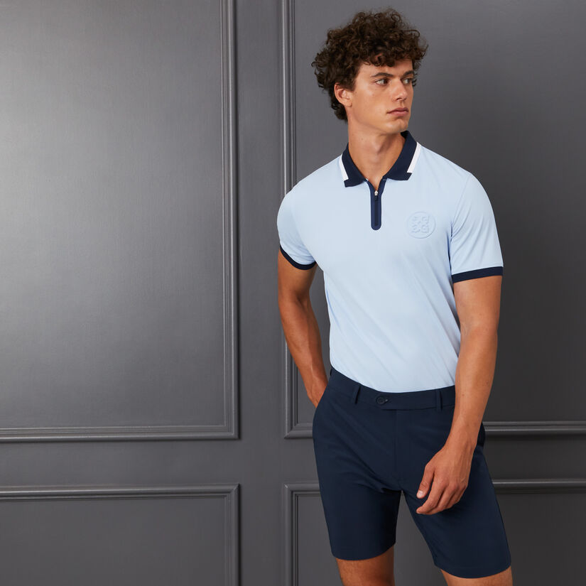EMBOSSED LOGO QUARTER ZIP RIB COLLAR TECH PIQUÉ SLIM FIT POLO image number 2