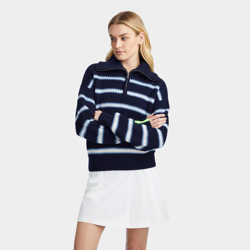 GRADIENT STRIPE RIBBED FUNNEL NECK QUARTER ZIP SWEATER image number 3