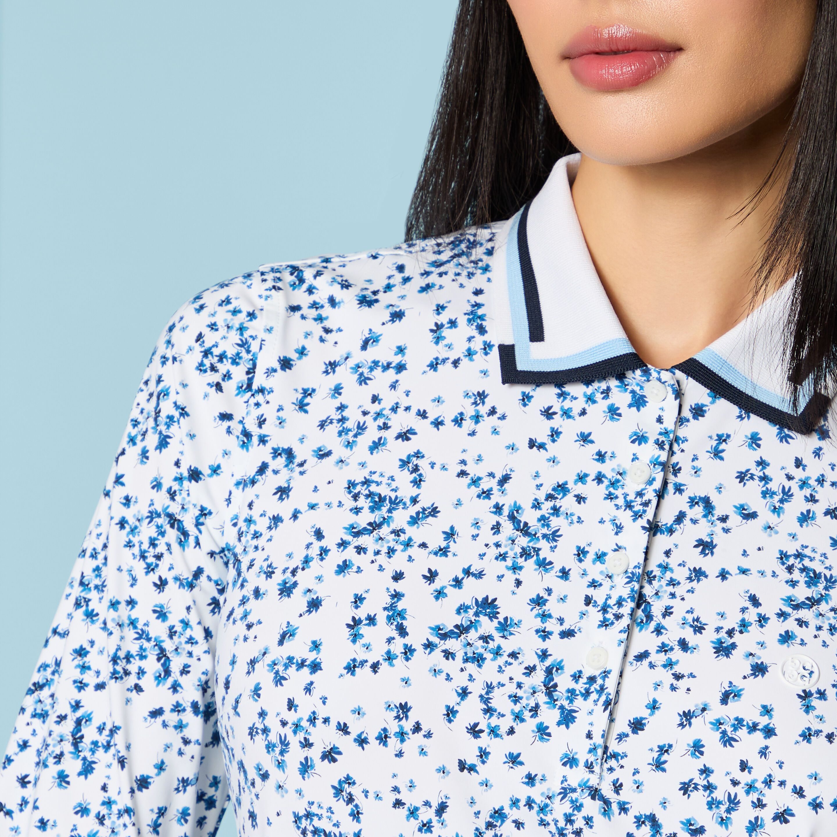 SCATTERED DITZY SILKY TECH NYLON LONG SLEEVE POLO | WOMEN'S POLO