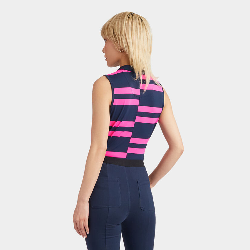 OFFSET STRIPE TECH PIQUÉ SLEEVELESS POLO image number 5