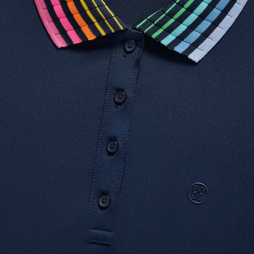 PLEATED CONTRAST COLLAR PIQUÉ POLO DRESS image number 6