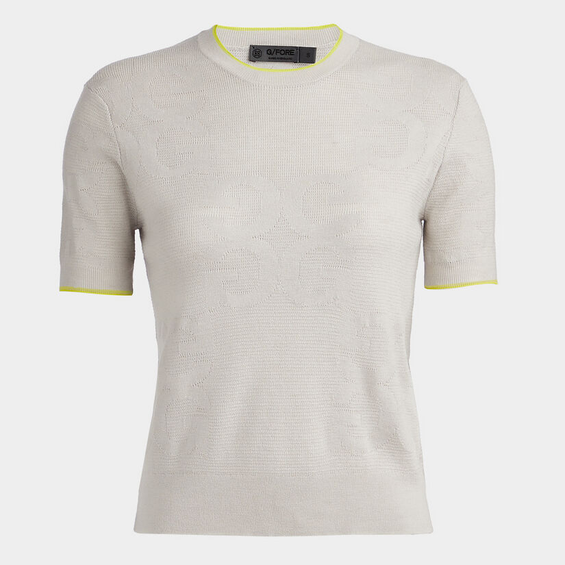 LIMITED EDITION POINTELLE JACQUARD CIRCLE G'S MERINO WOOL SHORT SLEEVE SWEATER image number 1