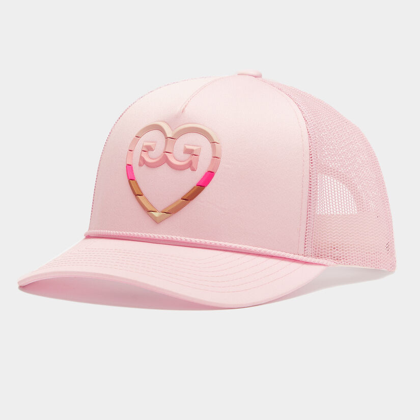 STRIPED HEART G'S INTERLOCK KNIT TRUCKER HAT image number 1