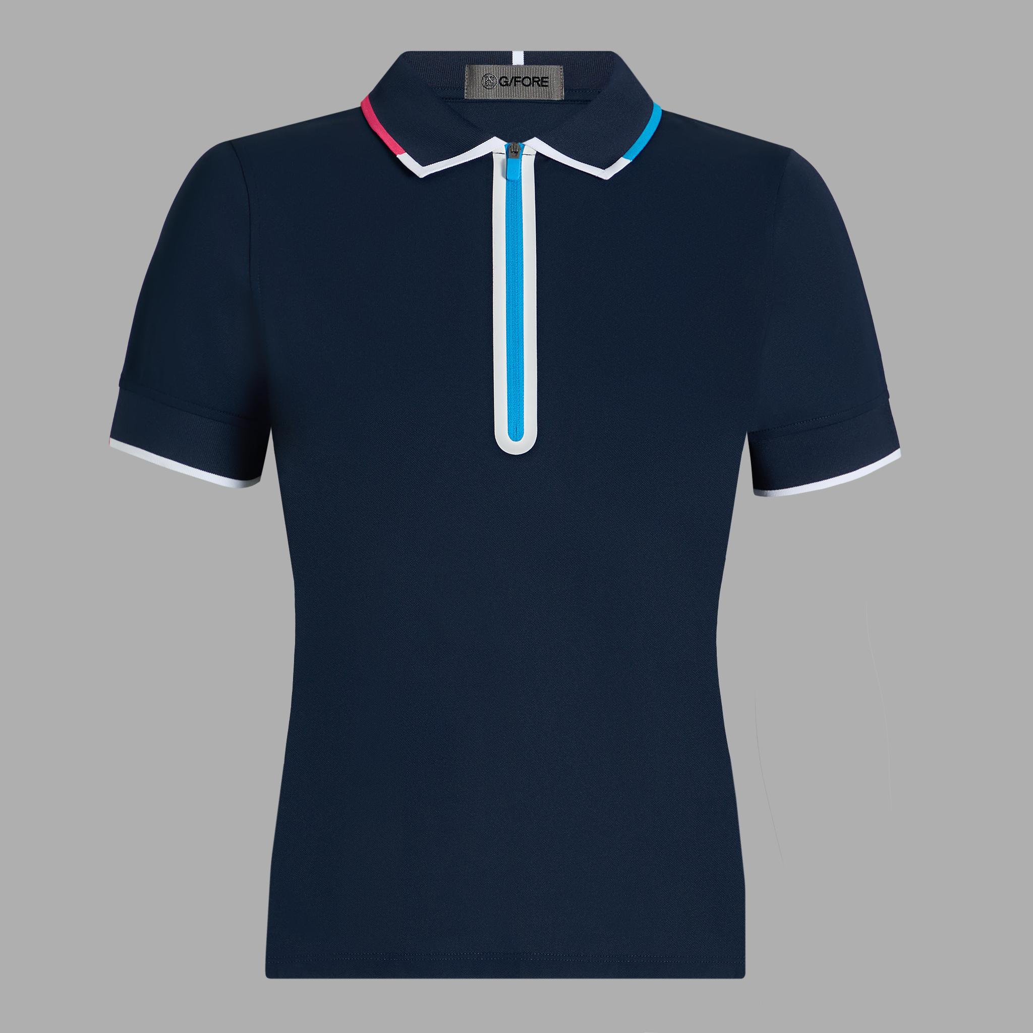 Womens Chevron Geo Print Golf Polo with Split Zip Placket