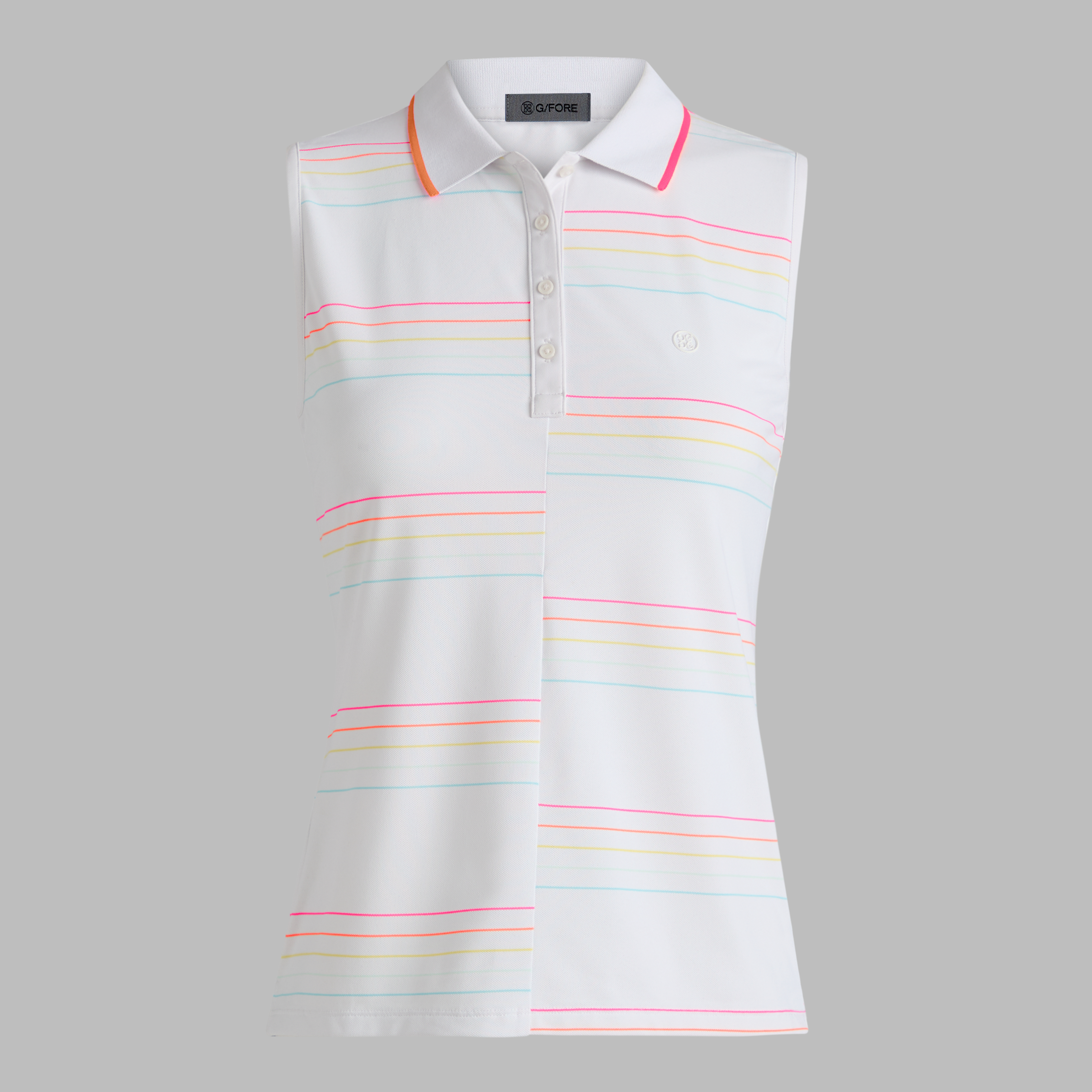 OFFSET STRIPE TECH PIQUÉ SLEEVELESS POLO | WOMEN'S POLO SHIRTS | G