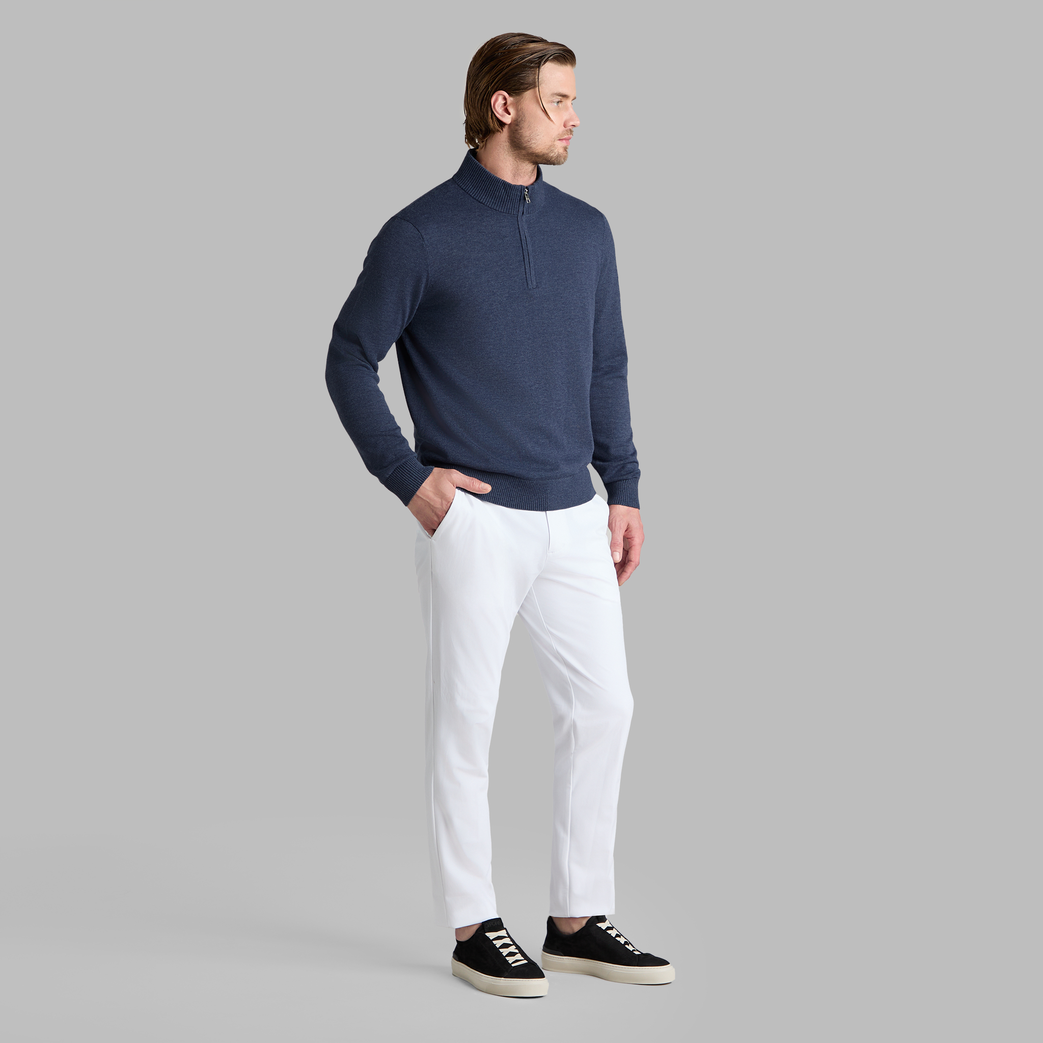 G/FORE ジーフォア XXLサイズ モックネックT-シャツ ネイビーグレー COOLING COTTON 1/4 ZIP SWEATER | MEN'S TOPS | G/FORE