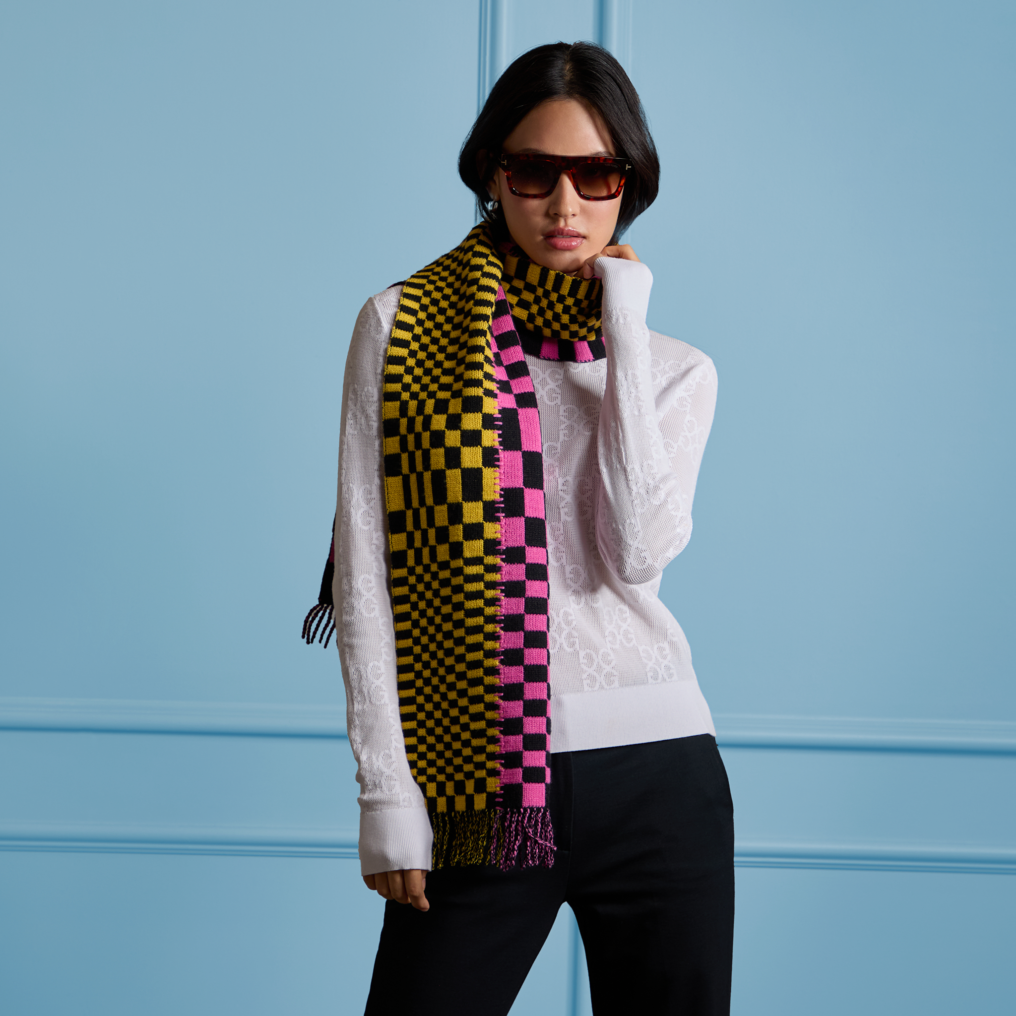 LTD RELEASE DISTORTED CHECK MERINO WOOL SCARF