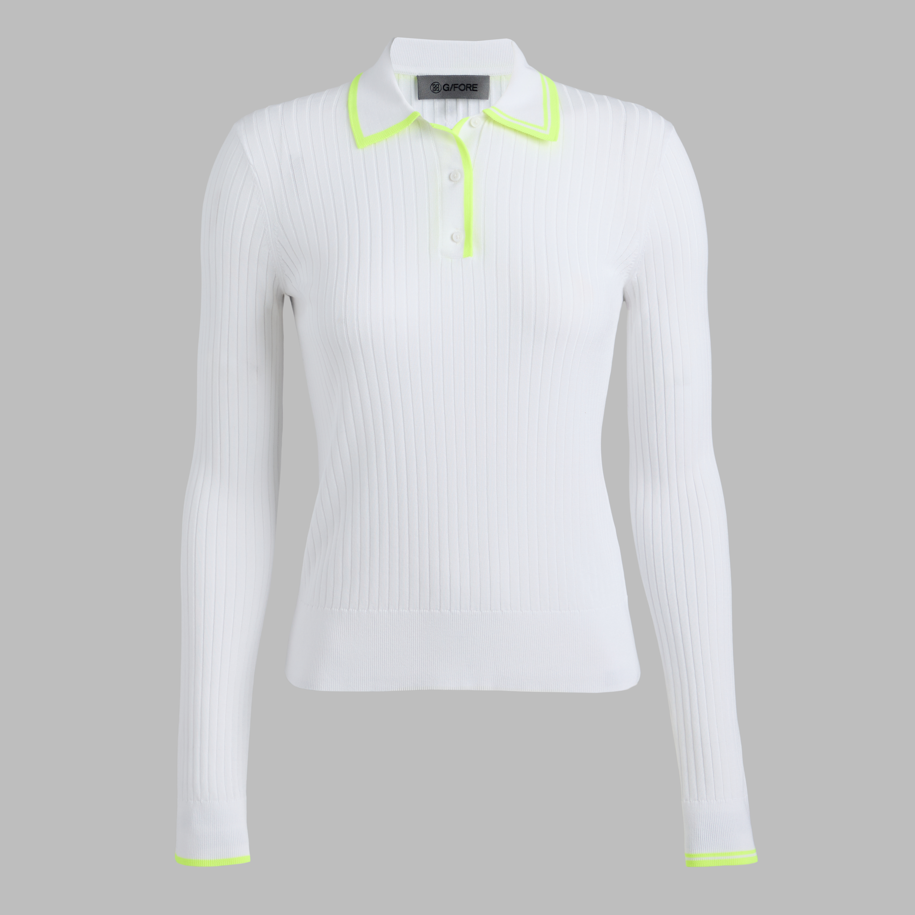 RIBBED KNIT LONG SLEEVE POLO SWEATER | WOMEN'S TOPS | G/FORE