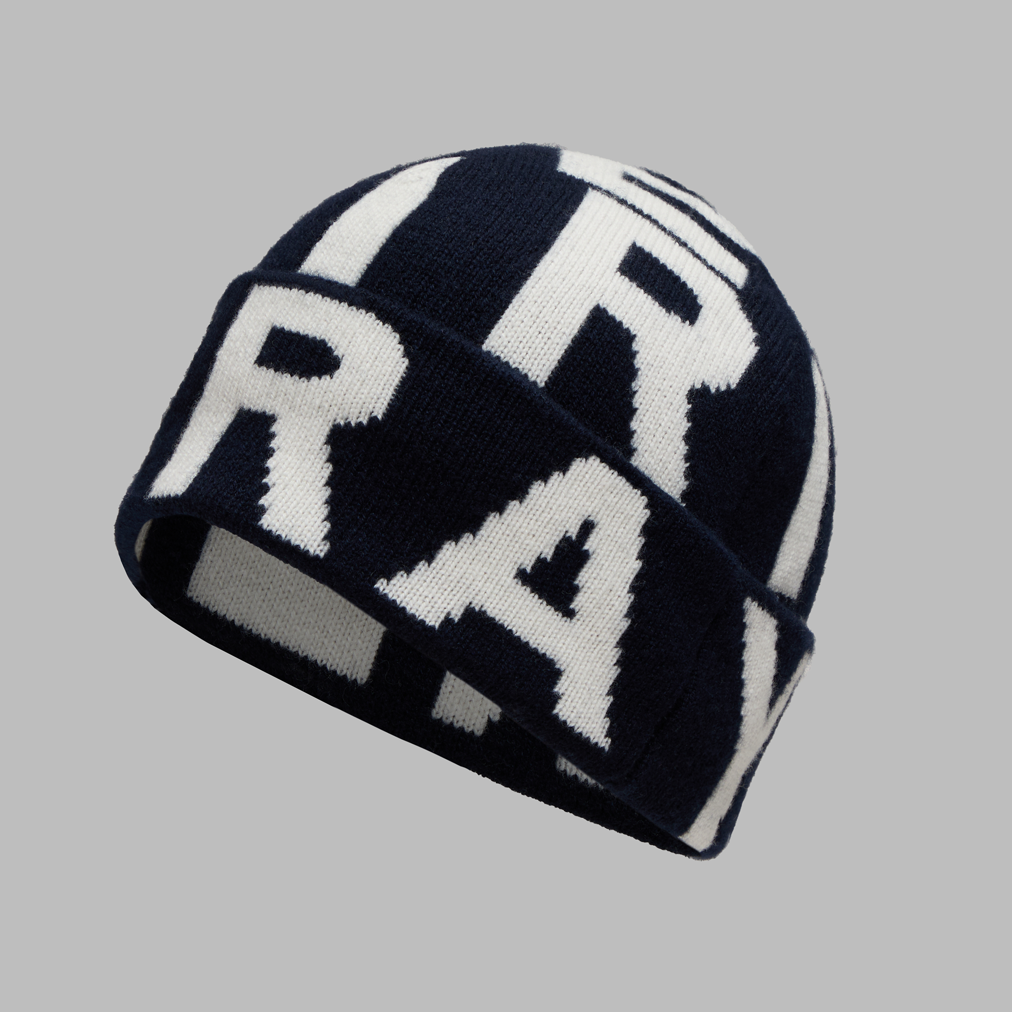 G/FORE Kids Striped Beanie in Blue and Black Black beanie hat with blue and grey stripes and detachable  main image 4