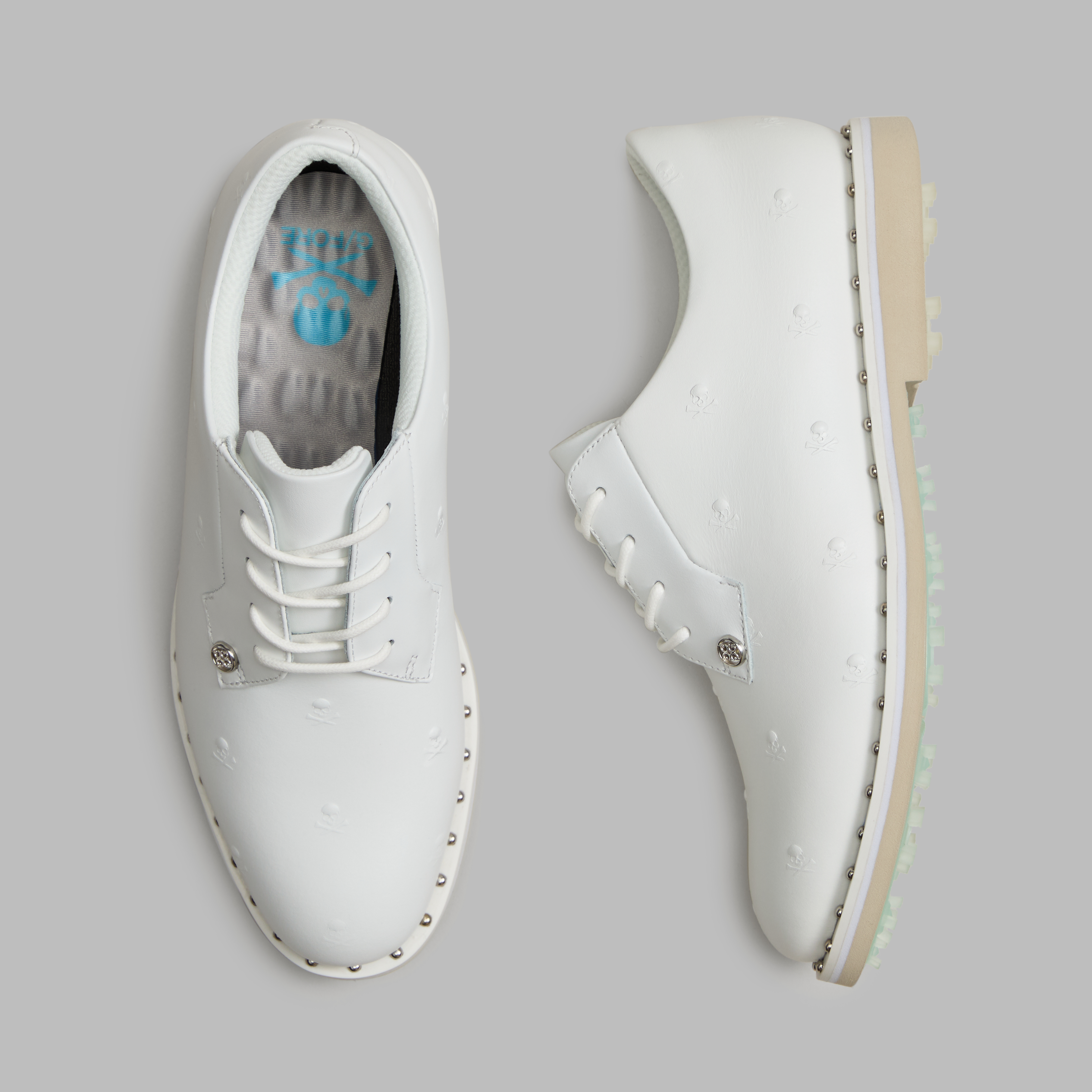 G/FORE Galivanter White Leather Golf Oxfords with Yellow Skull Outsole GALLIVANTER STUDDED LEATHER SKULL & TEES GOLF SHOE | WOMEN main image 2