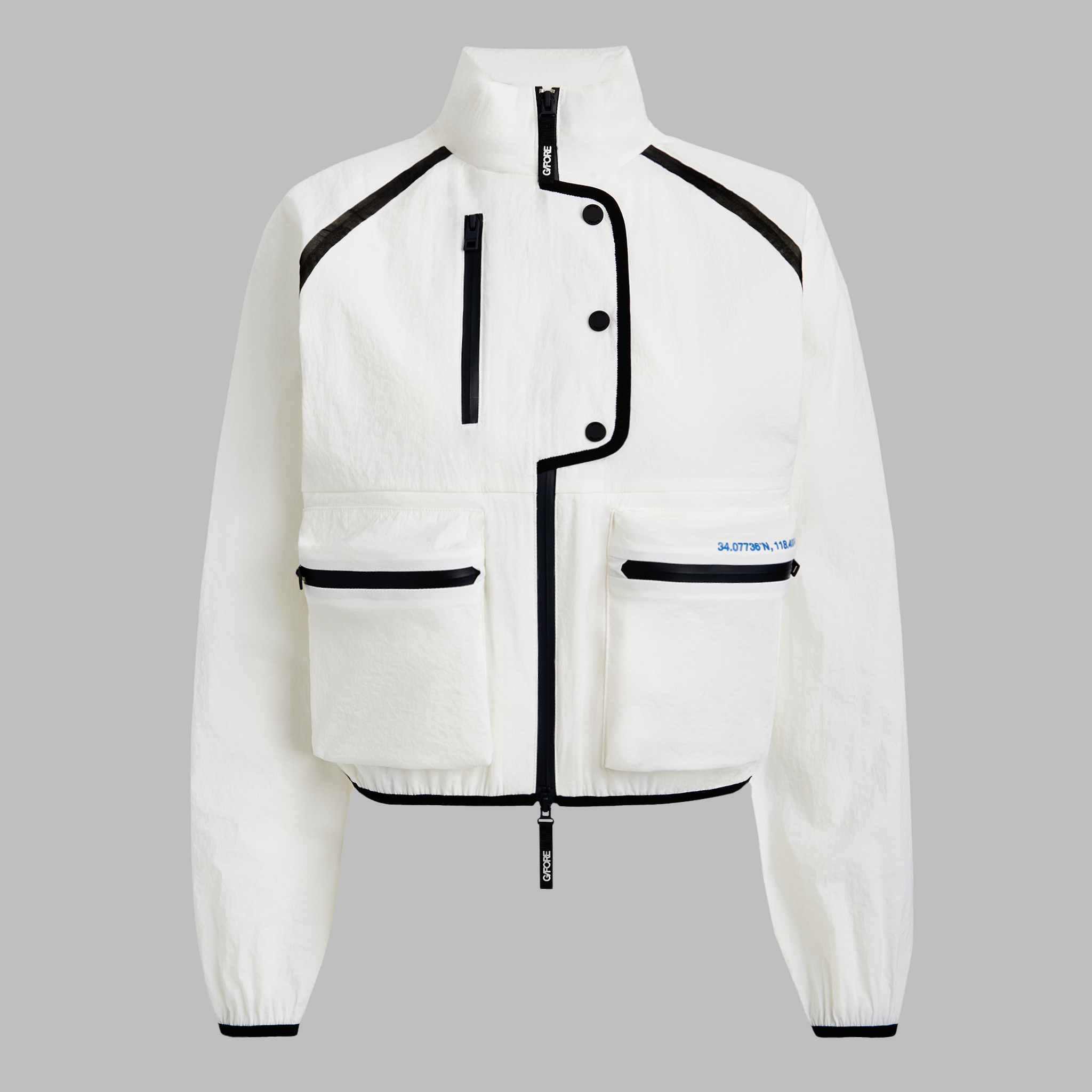 【typeservice】25ss Striped Ruffled Strap Jacket CONTRAST STRETCH CROPPED OPS WINDBREAKER | WOMEN'S JACKETS
