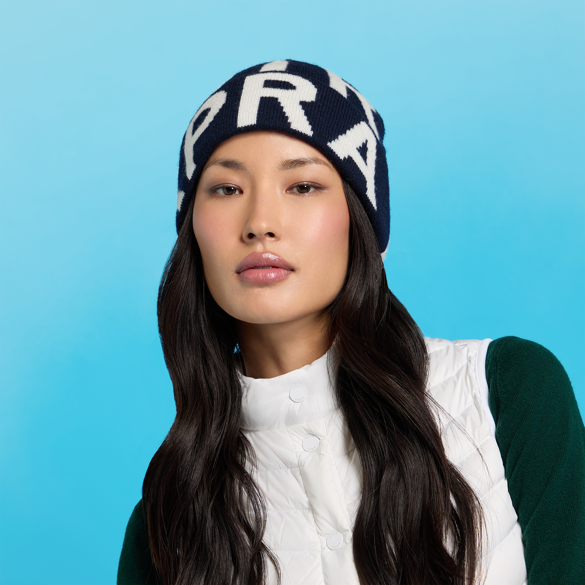 G/FORE Kids Striped Beanie in Blue and Black PRAY FOR BIRDIES SCRAMBLE WOOL BEANIE | MEN main image 2