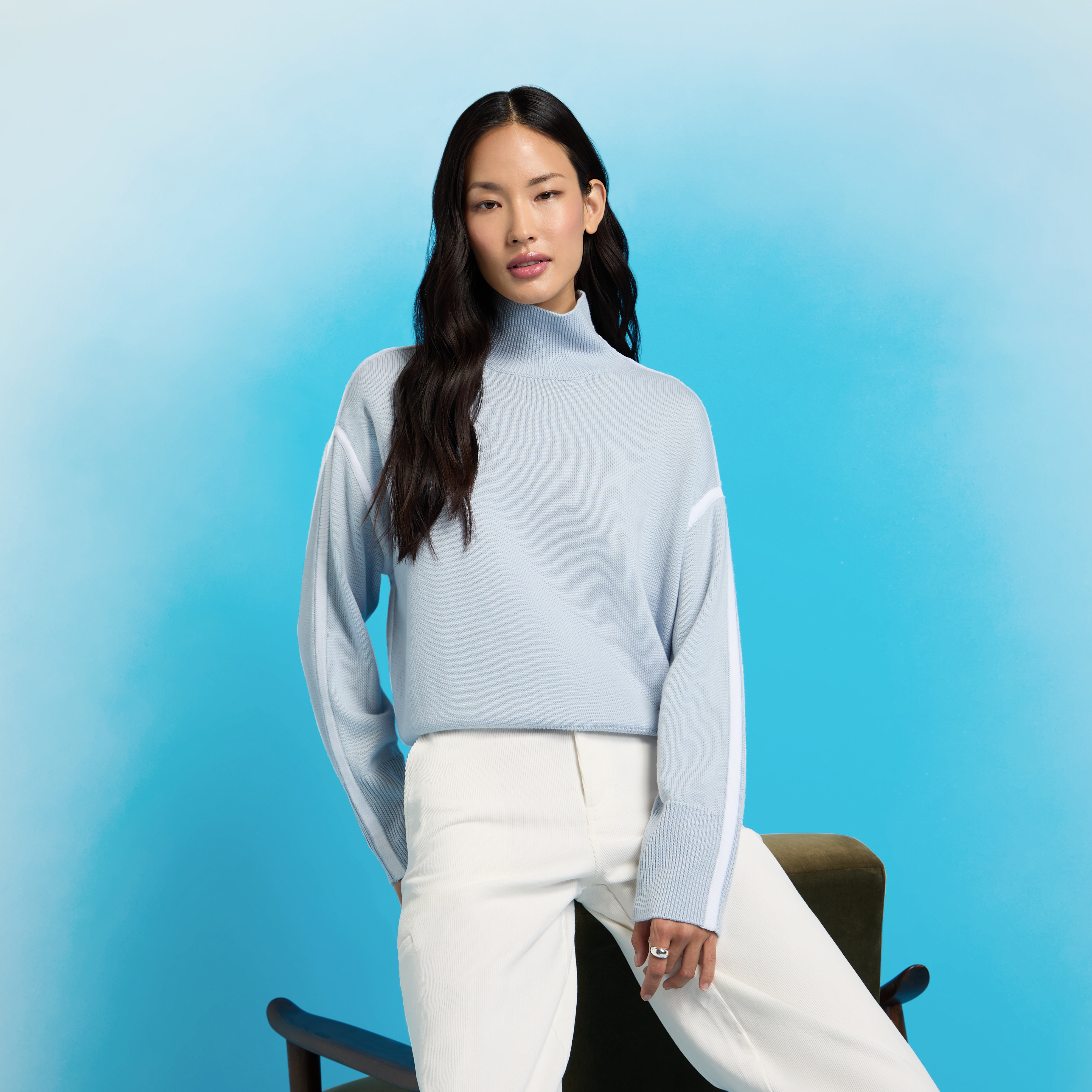 MERINO WOOL CONTRAST STRIPE TURTLENECK SWEATER | WOMEN'S TOPS | G/FORE