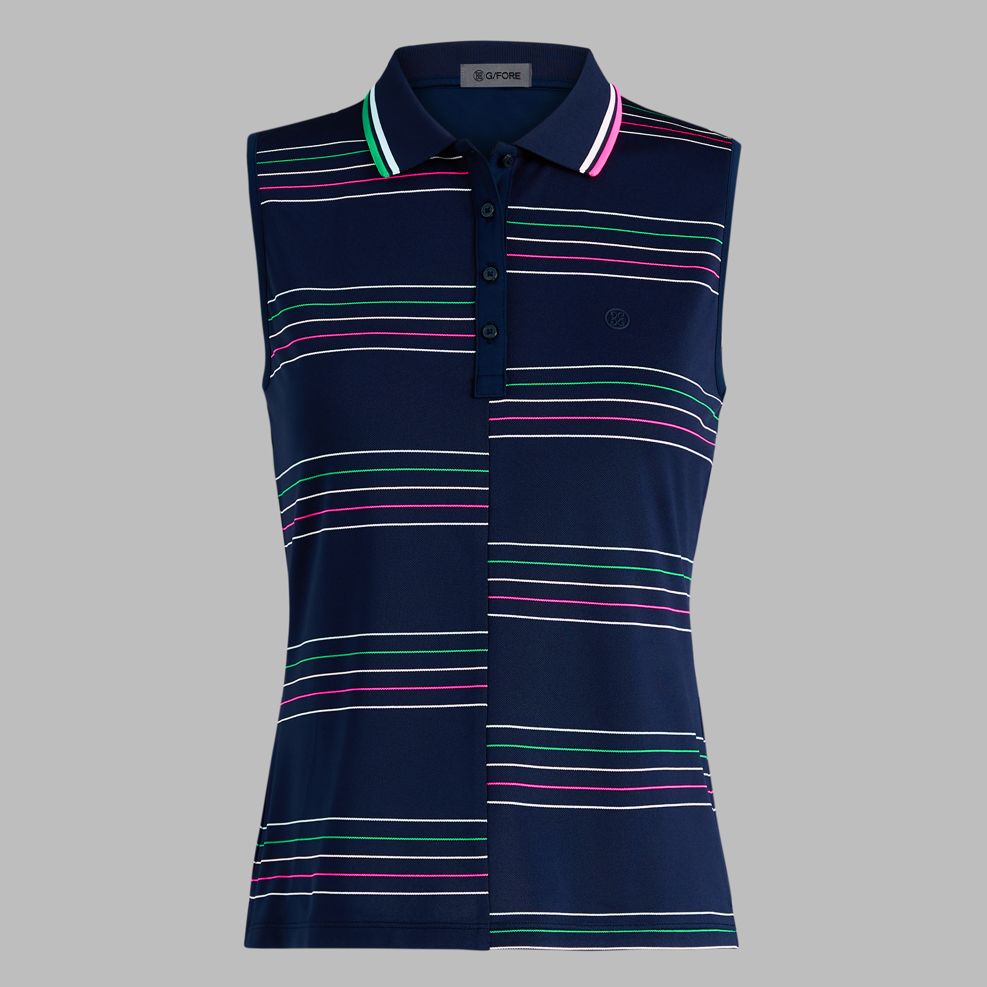 OFFSET STRIPE TECH PIQUÉ SLEEVELESS POLO | WOMEN'S POLO SHIRTS | G