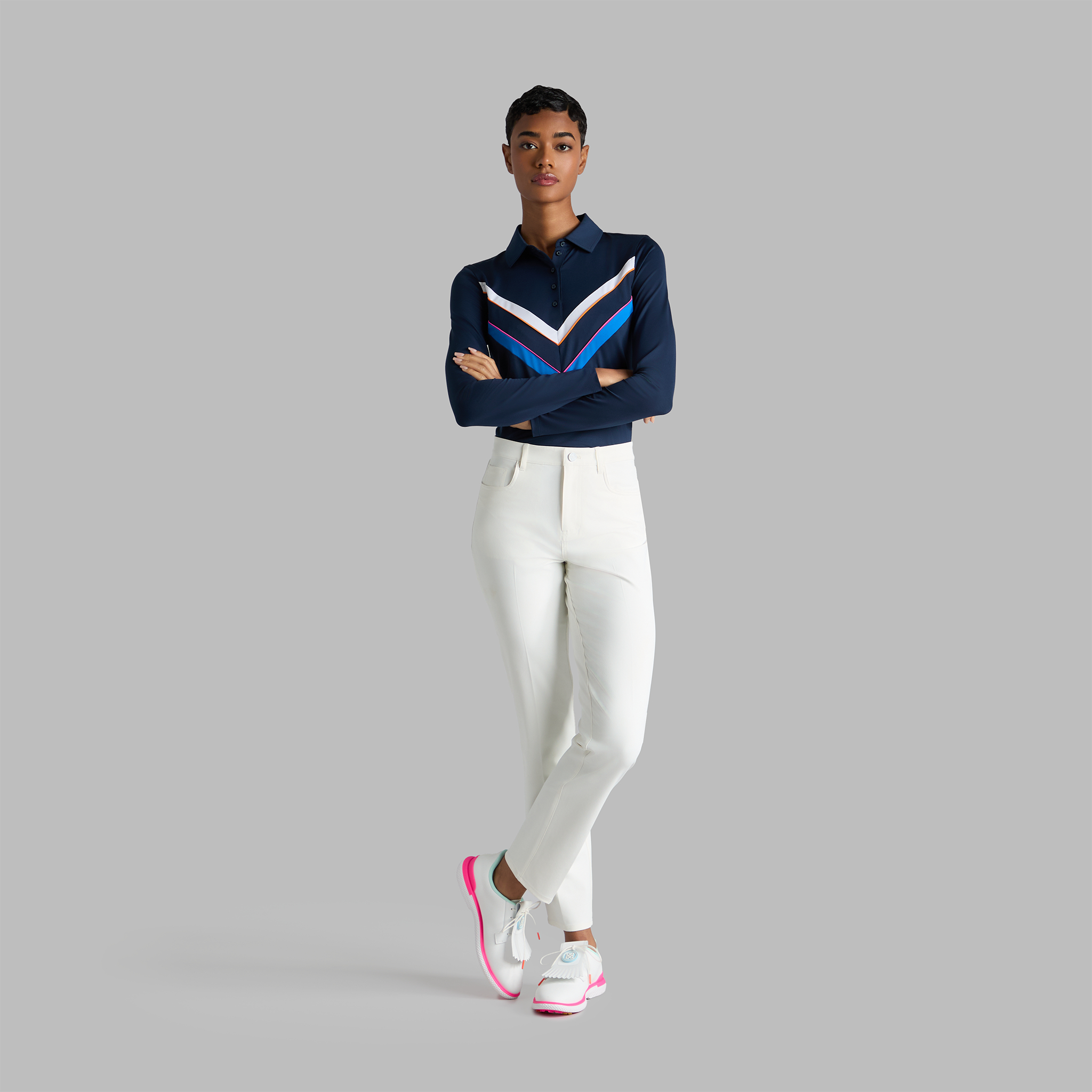 TECH JERSEY CHEVRON LONG SLEEVE POLO | WOMEN'S POLO SHIRTS