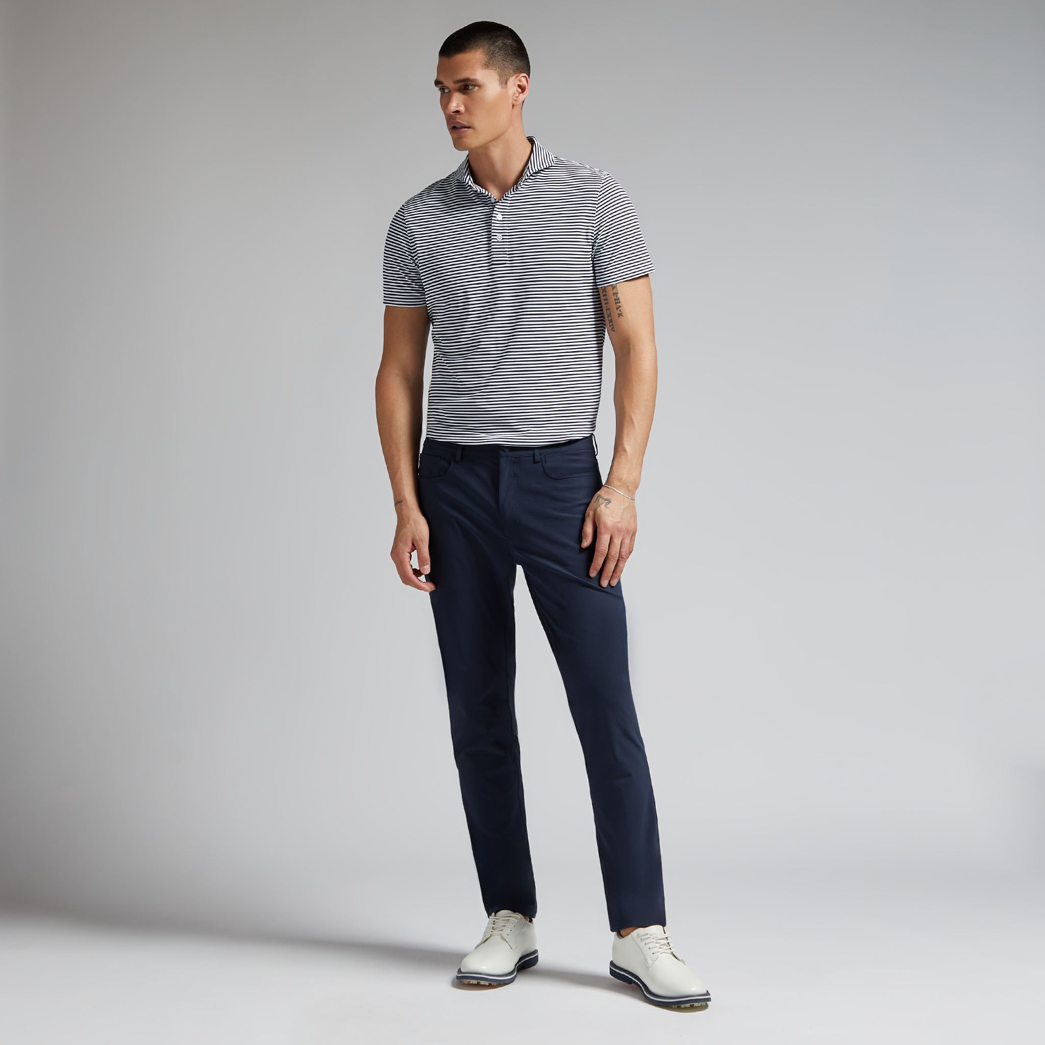 FEEDER STRIPE TECH PIQUÉ MODERN SPREAD COLLAR POLO | MEN'S POLO