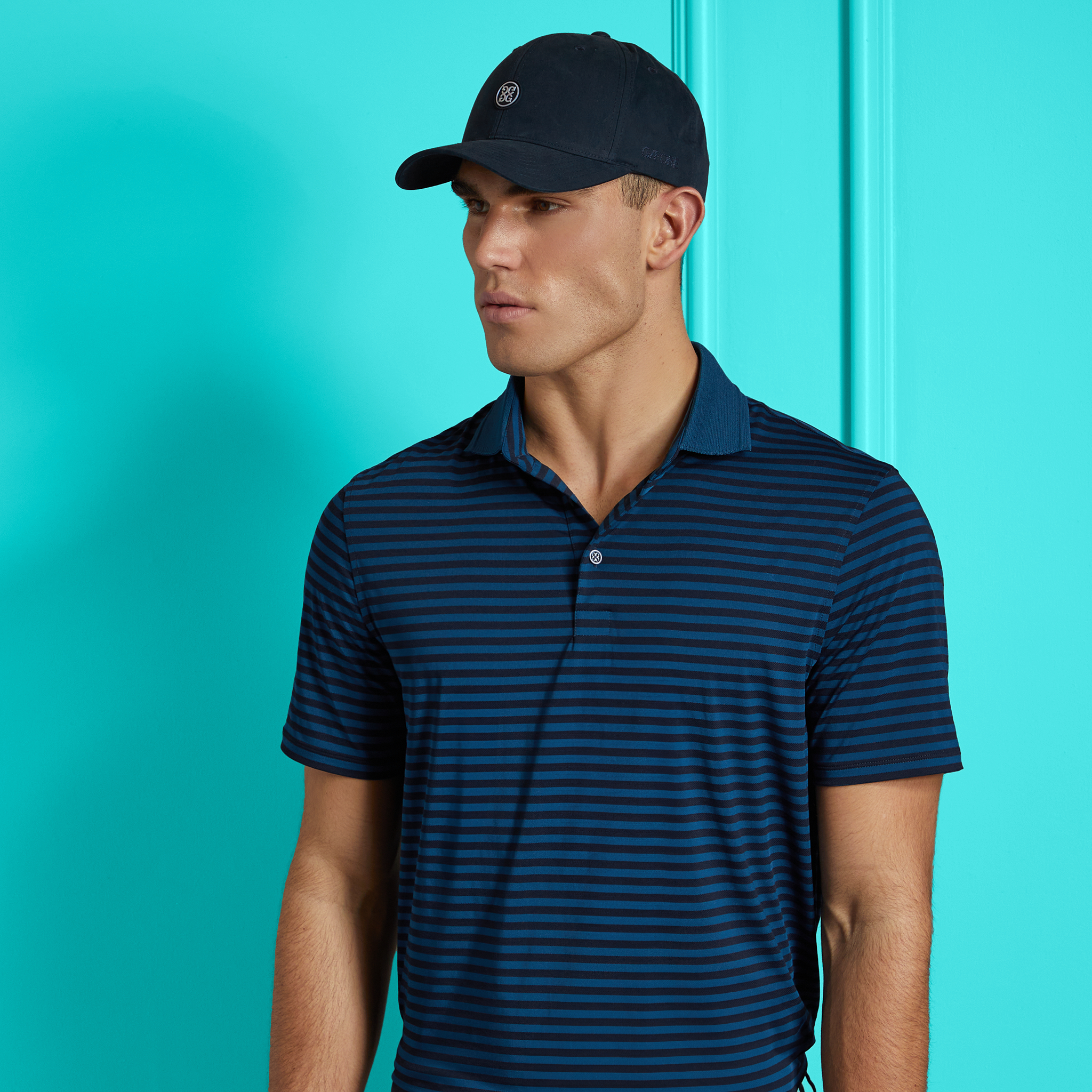 PERFORATED STRIPE TECH JERSEY POLO | MEN'S POLO SHIRTS | G/FORE