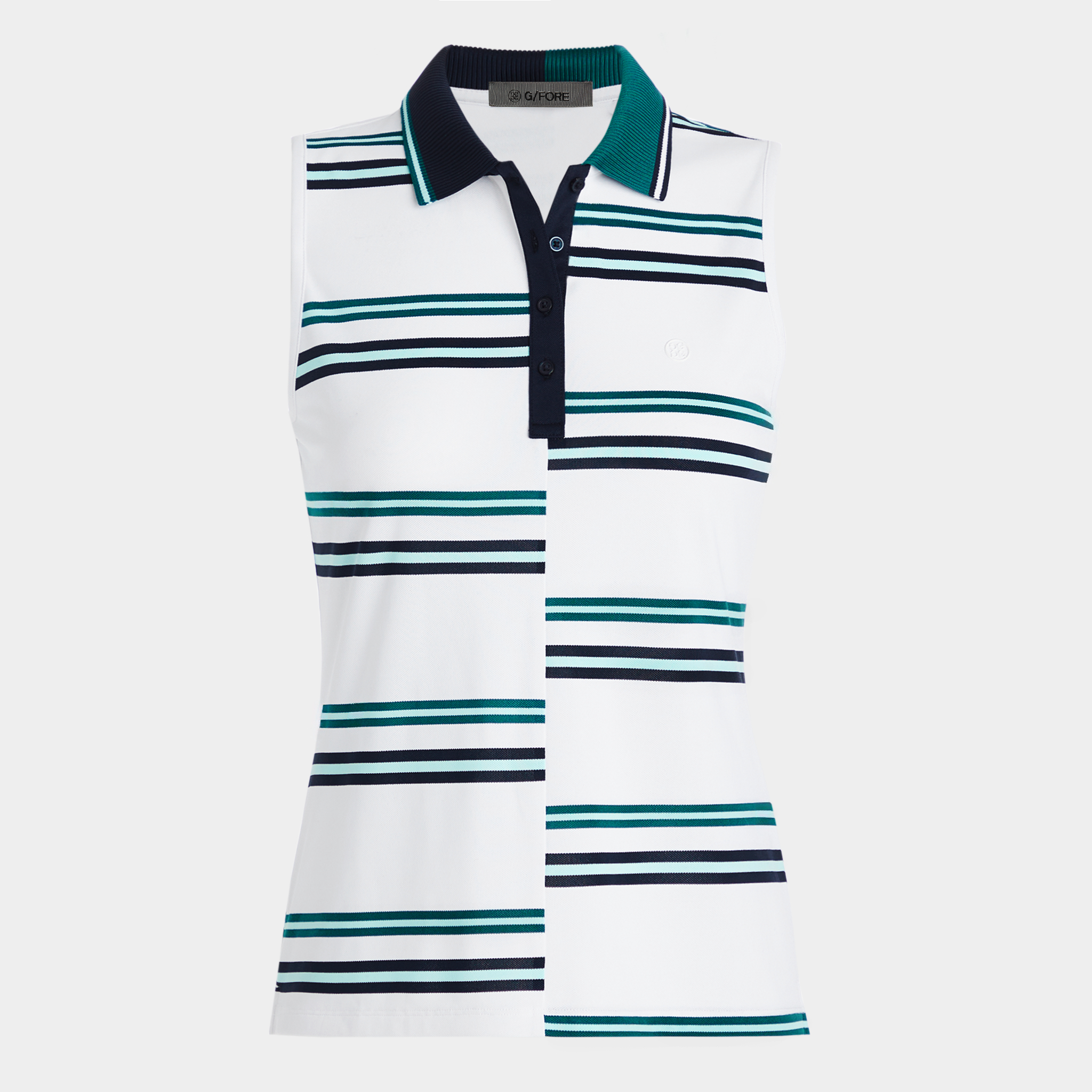 OFFSET STRIPE TECH PIQUÉ SLEEVELESS POLO | WOMEN'S POLO OFFSET STRIPE TECH PIQUÉ SLEEVELESS POLO | WOMEN'S POLO