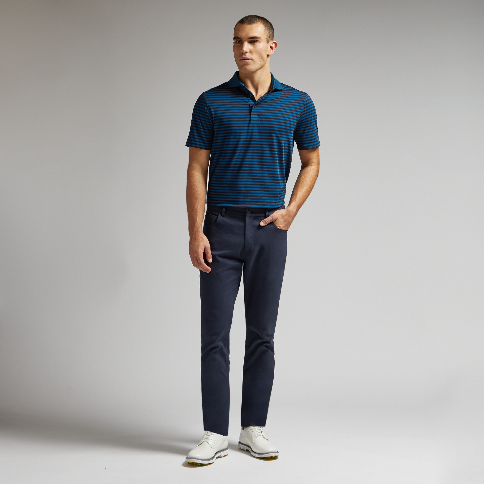 PERFORATED STRIPE TECH JERSEY POLO | MEN'S POLO SHIRTS | G/FORE