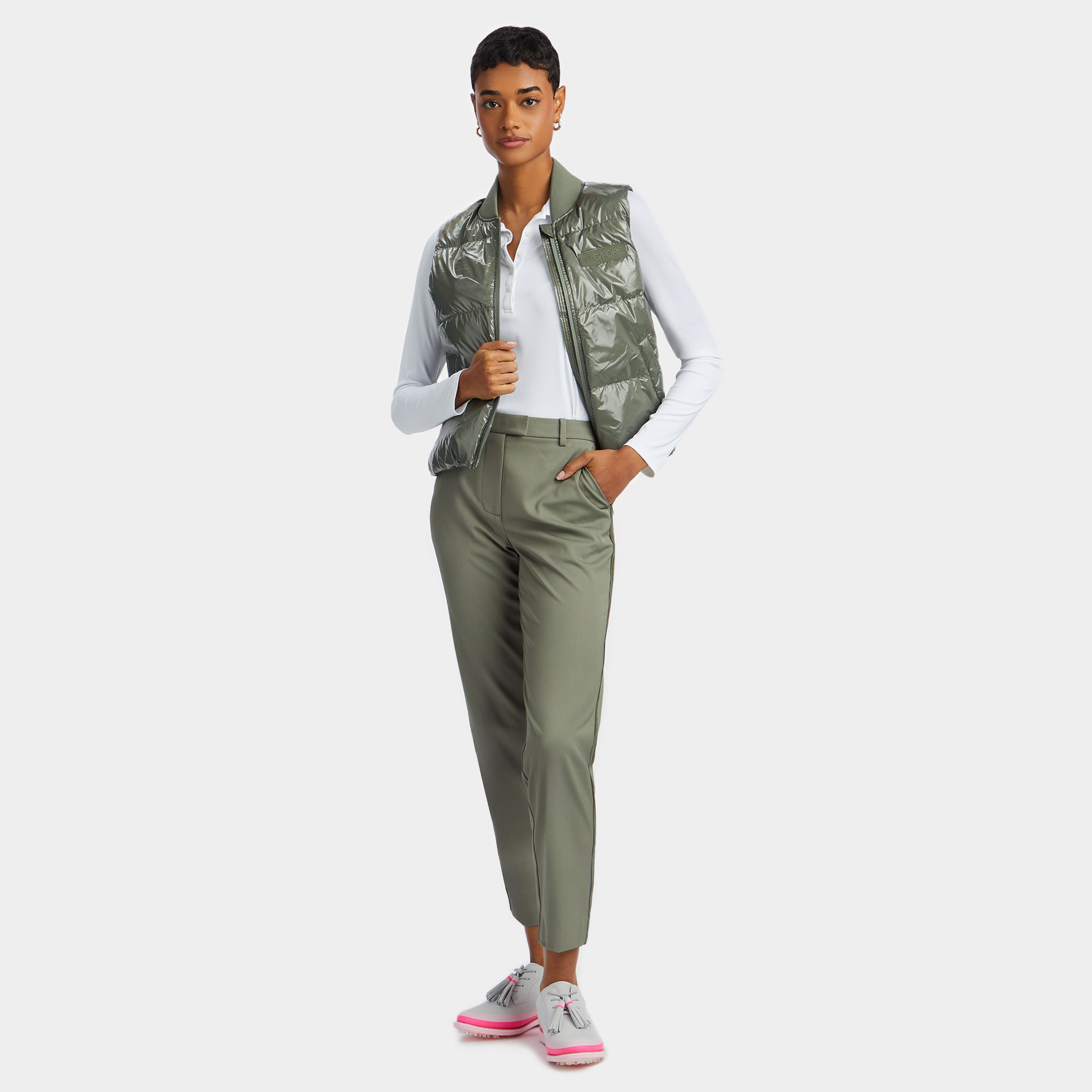 CIRCLE G'S COATED NYLON QUILTED PUFFER VEST | WOMEN'S JACKETS