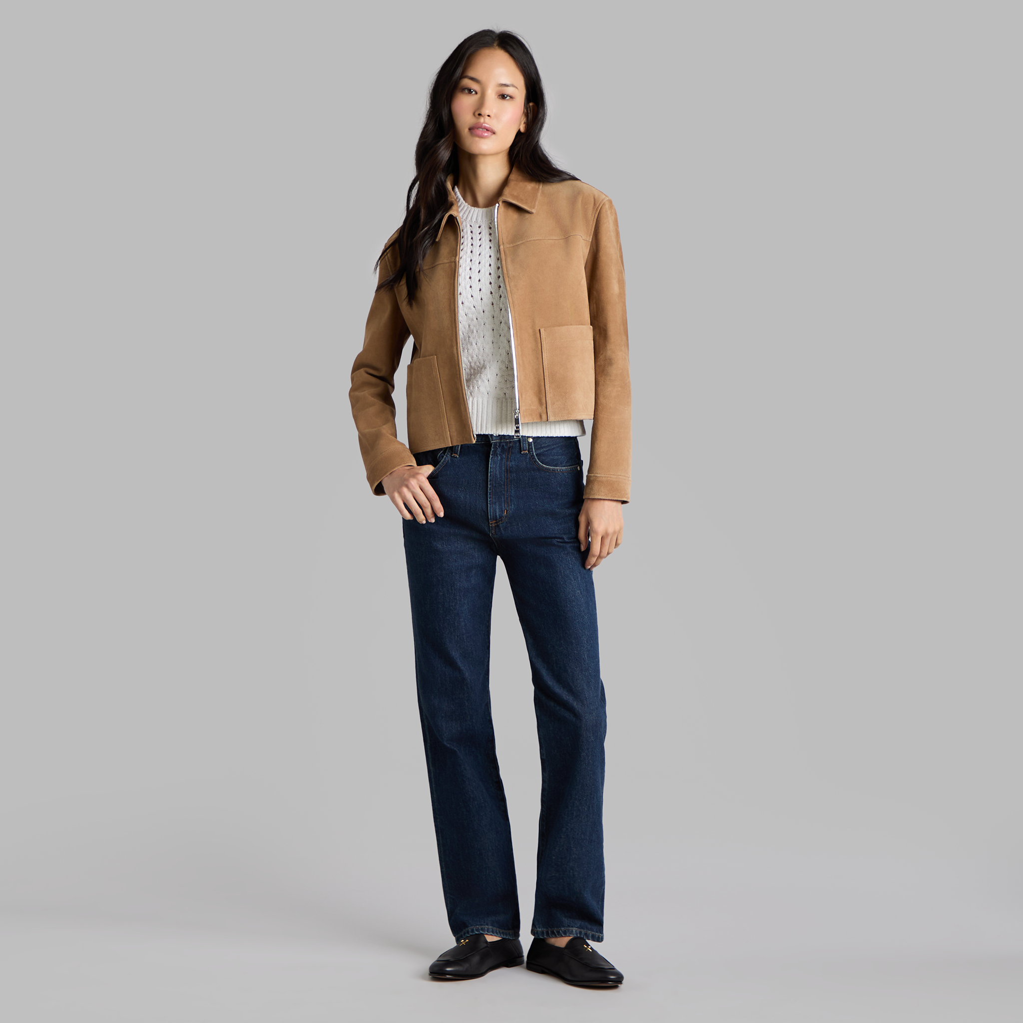 ジャケット・アウター Suede leather zip up short jacket Allegra K Women's Short Soft Zip Up Faux Suede Biker Moto